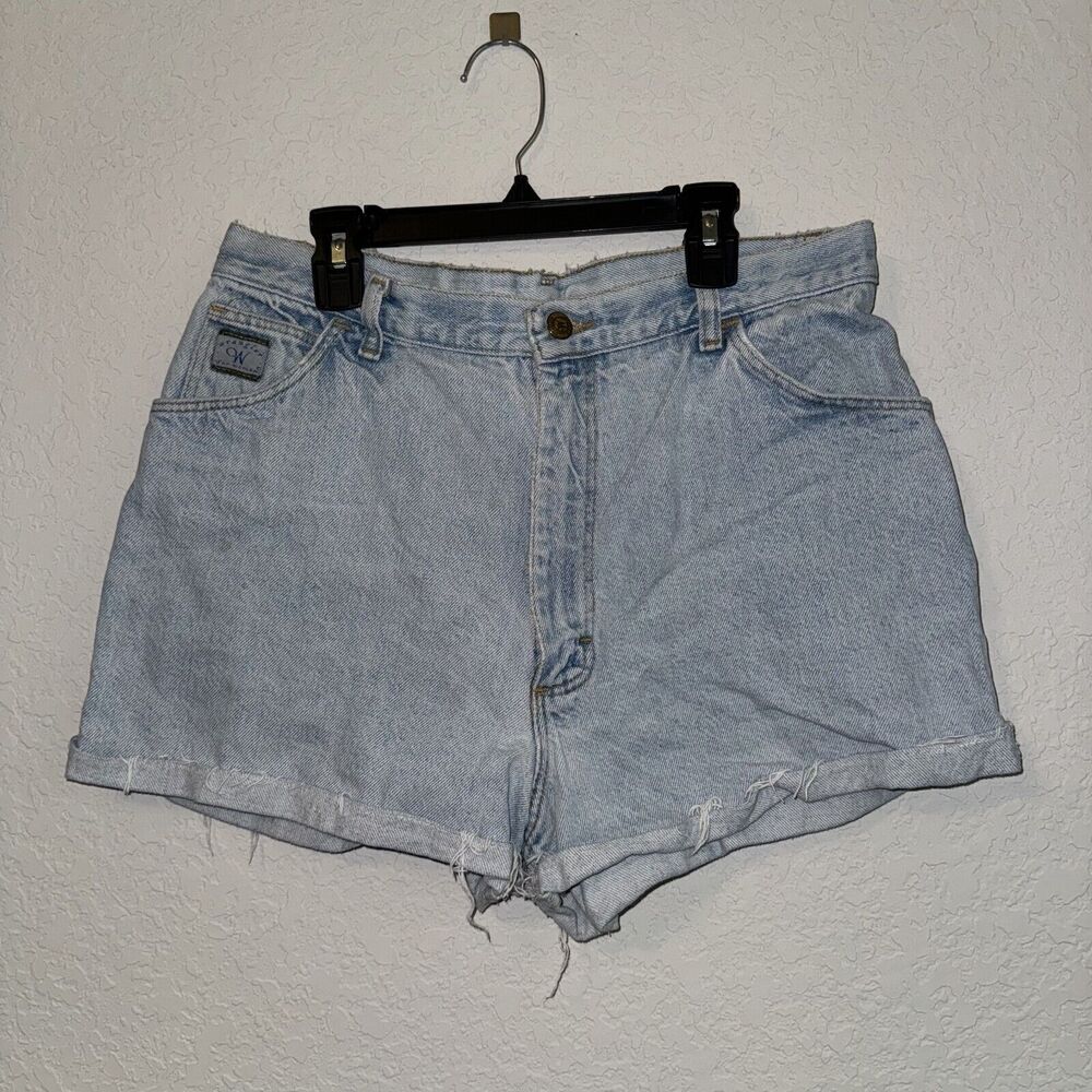 Wrangler Mom Shorts Girl's 14 Blue Denim 100% Cotton 5-Pocket Fold Up High Rise